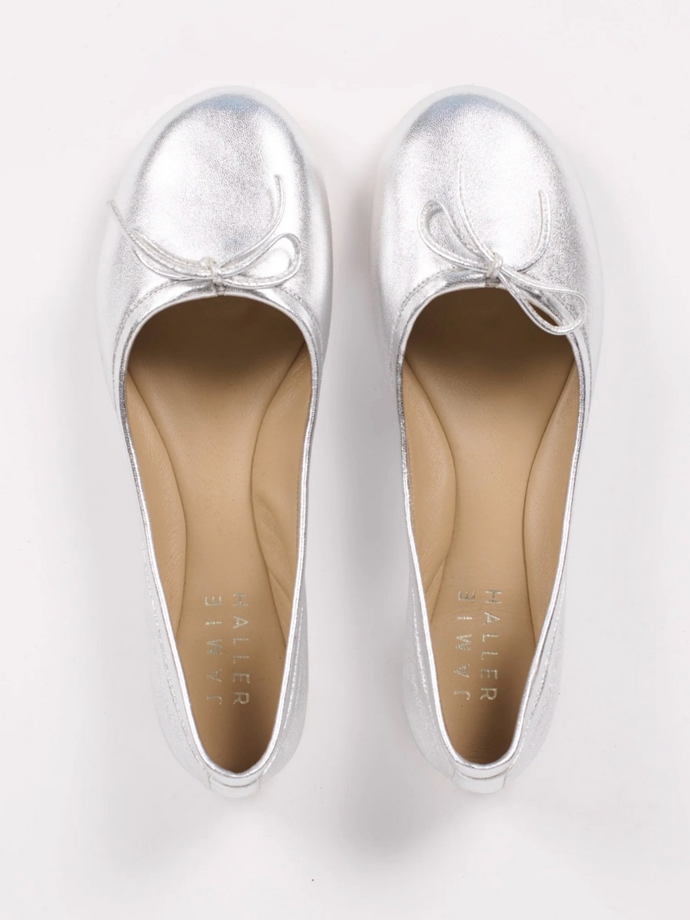 Janie Haller Metallic Silver Ballet Flats with Bow sz 39